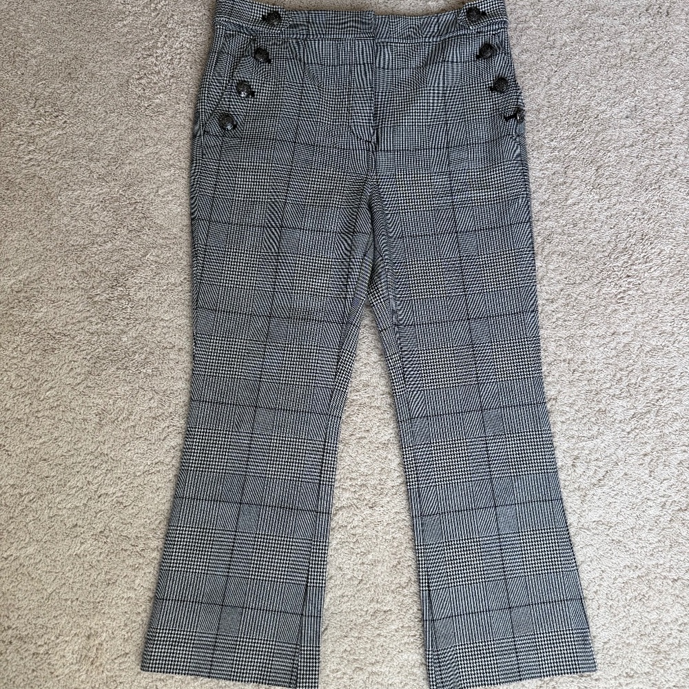 LOFT Petite Houndstooth Cropped Ankle Pants Size 8P NWT Side Button Detail